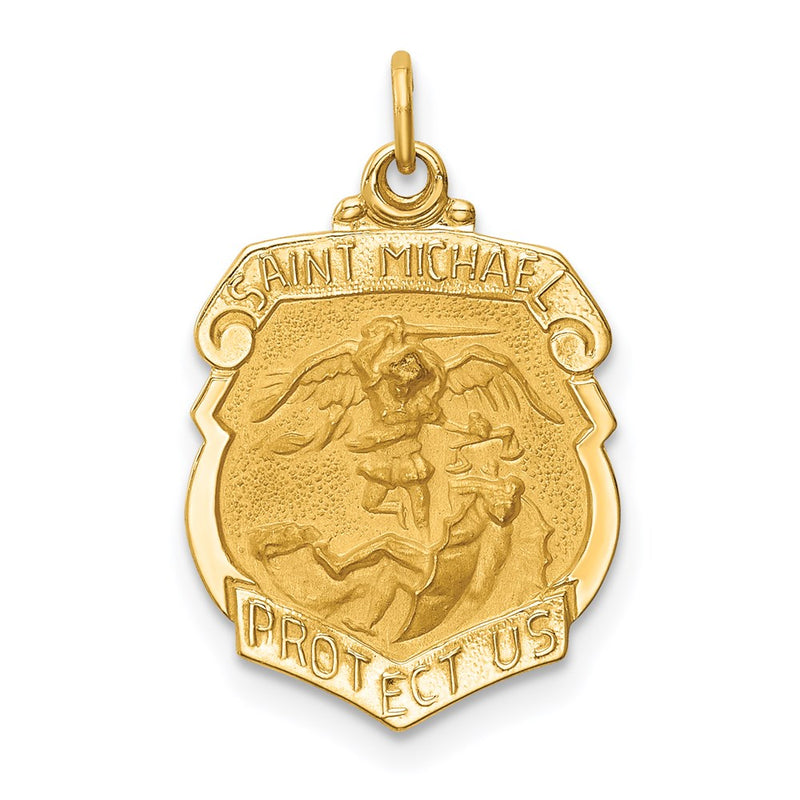 14k Yellow Gold Solid Polished/Satin Small St. Michael Badge Medal