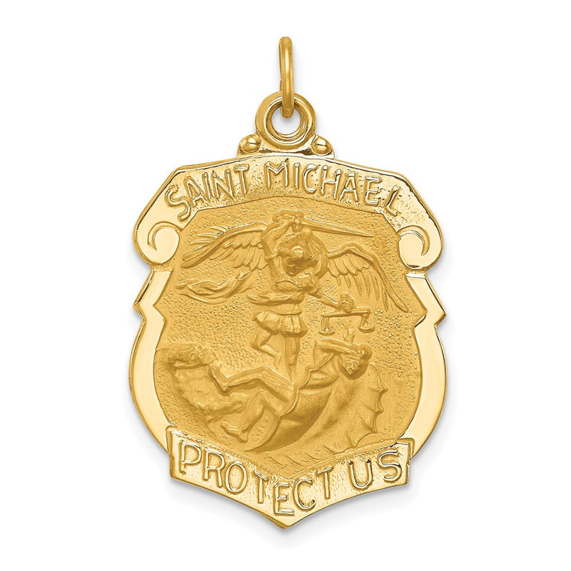 14k Yellow Gold Solid Polished/Satin Large St. Michael Badge Medal