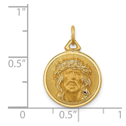 14k Yellow Gold Polished/Satin Small Round Jesus Medal