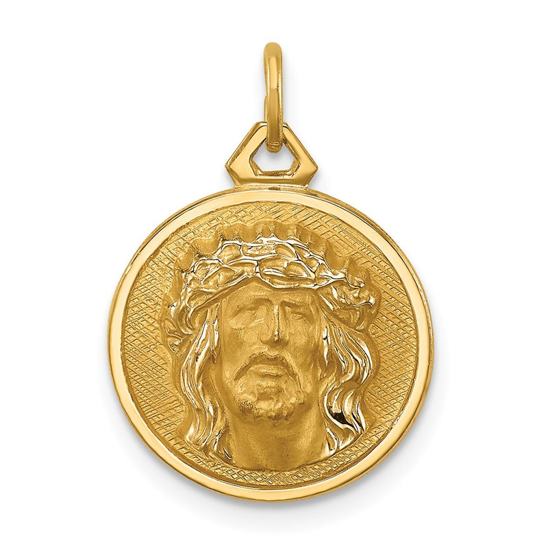 14k Yellow Gold Polished/Satin Small Round Jesus Medal