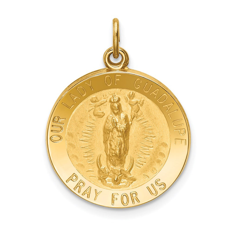 14k Yellow Gold Solid Polished/Satin Round Our Lady of Guadalupe Medal