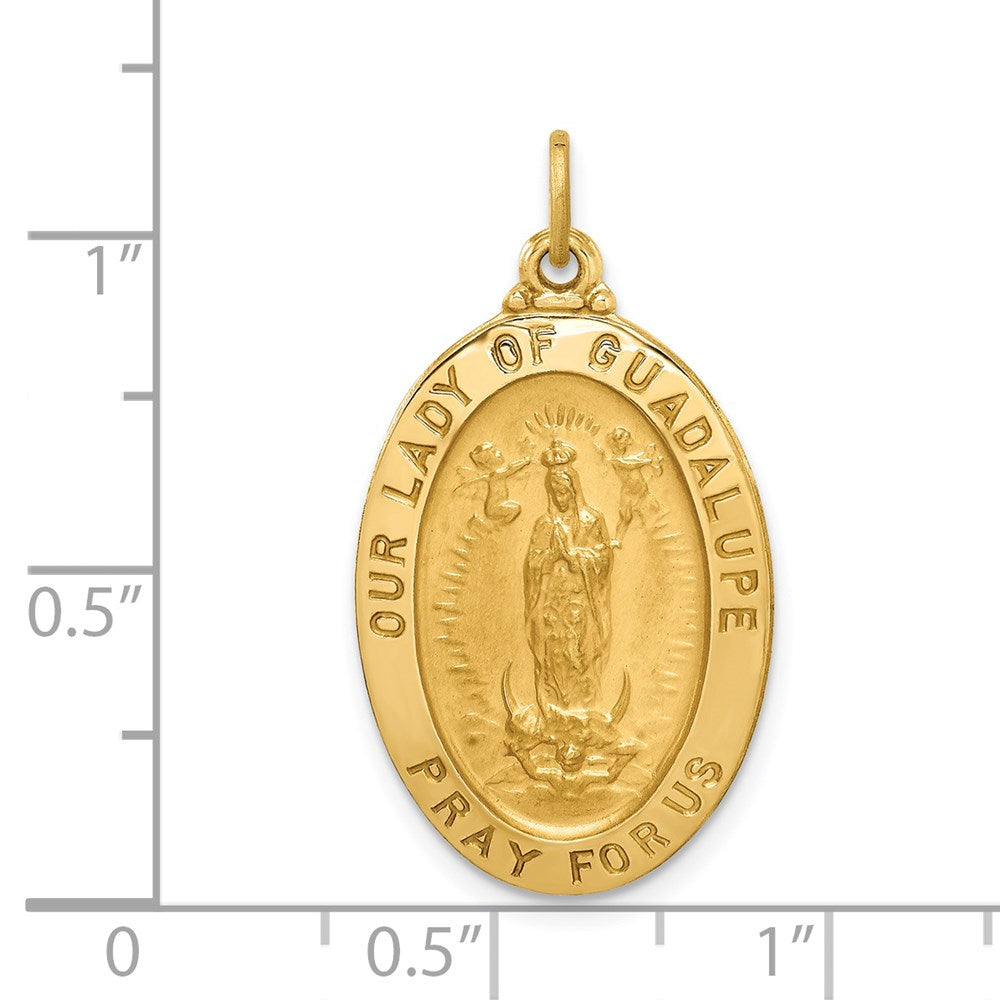 14k Yellow Gold Solid Polished/Satin Oval Our Lady of Guadalupe Medal