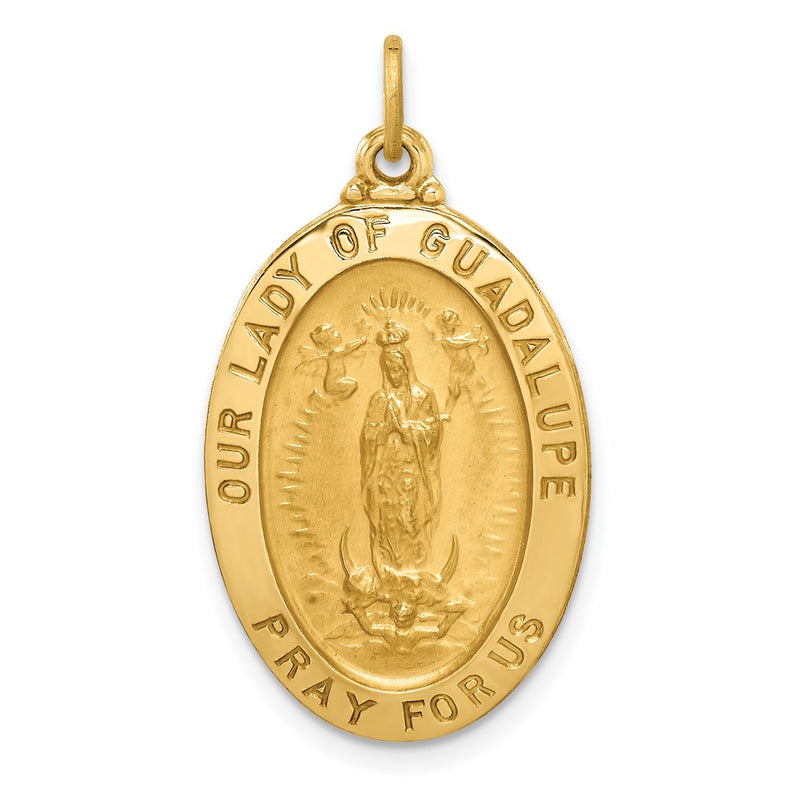 14k Yellow Gold Solid Polished/Satin Oval Our Lady of Guadalupe Medal