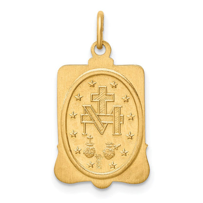 14k Yellow Gold Solid Polished/Satin Rectangle Framed Miraculous Medal