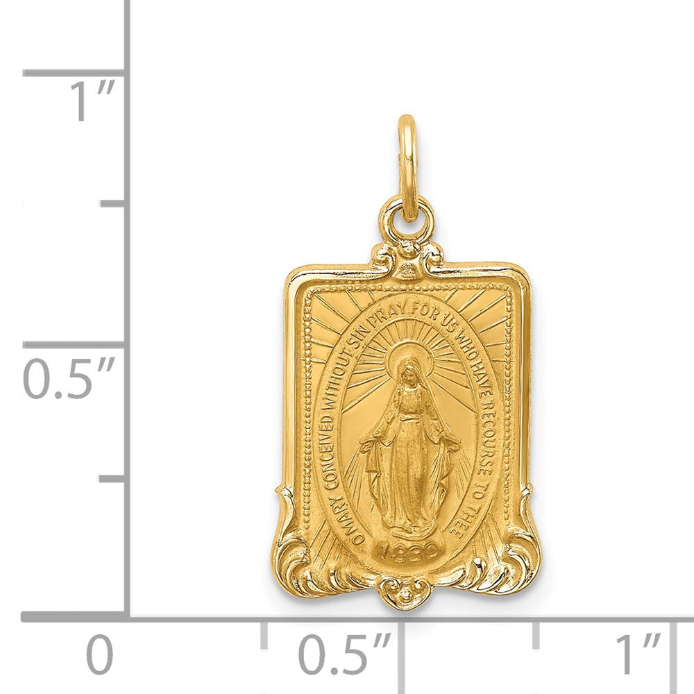 14k Yellow Gold Solid Polished/Satin Rectangle Framed Miraculous Medal