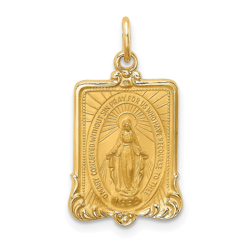 14k Yellow Gold Solid Polished/Satin Rectangle Framed Miraculous Medal