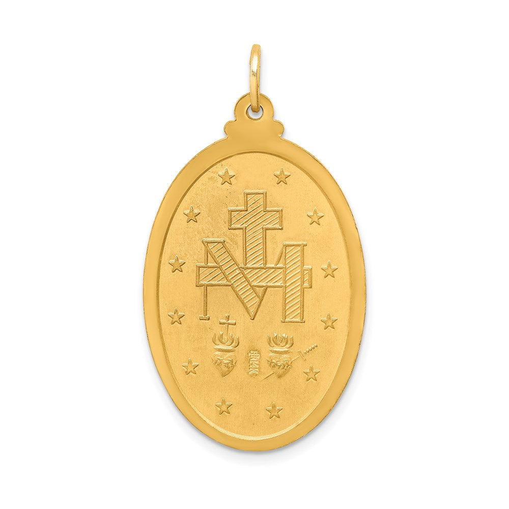 14k Yellow Gold Solid Polished/Satin Large Oval Miraculous Medal
