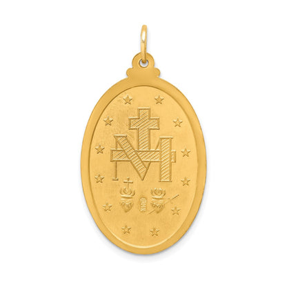 14k Yellow Gold Solid Polished/Satin Large Oval Miraculous Medal
