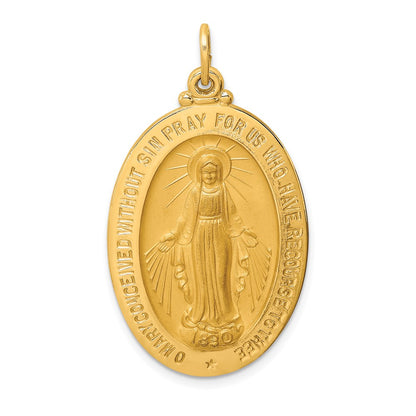14k Yellow Gold Solid Polished/Satin Large Oval Miraculous Medal