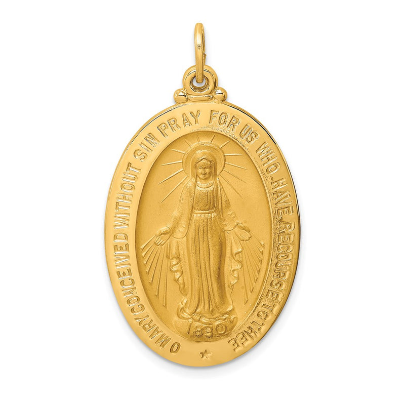 14k Yellow Gold Solid Polished/Satin Large Oval Miraculous Medal