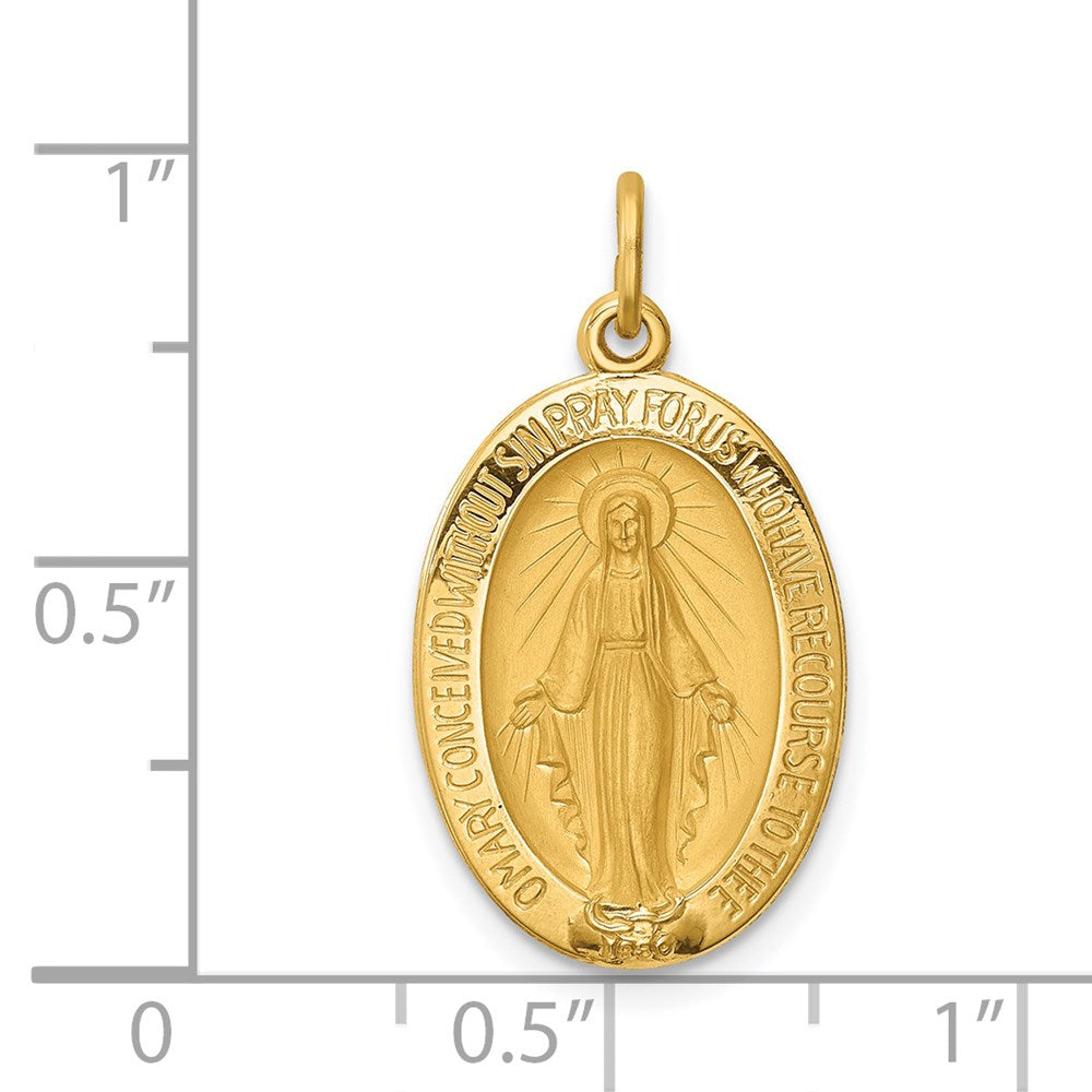 14k Yellow Gold Solid Polished and Satin Oval Miraculous Medal