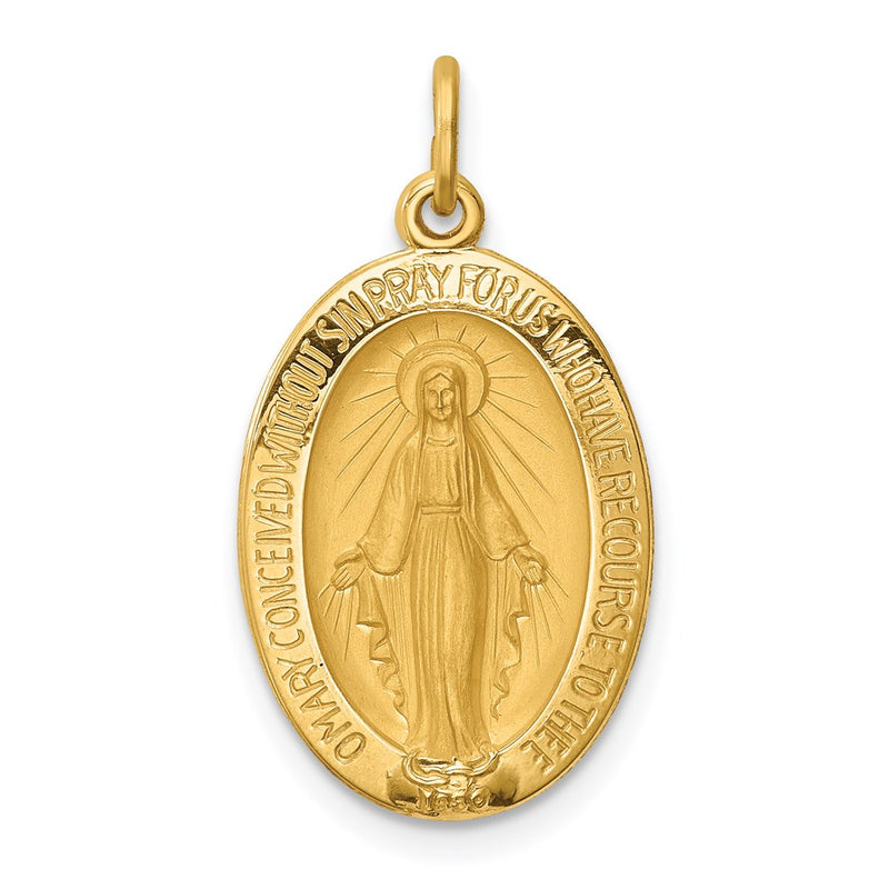 14k Yellow Gold Solid Polished and Satin Oval Miraculous Medal