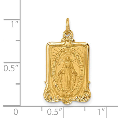 14k Yellow Gold Solid Polished/Satin Large Rectangle Framed Miraculous Medal