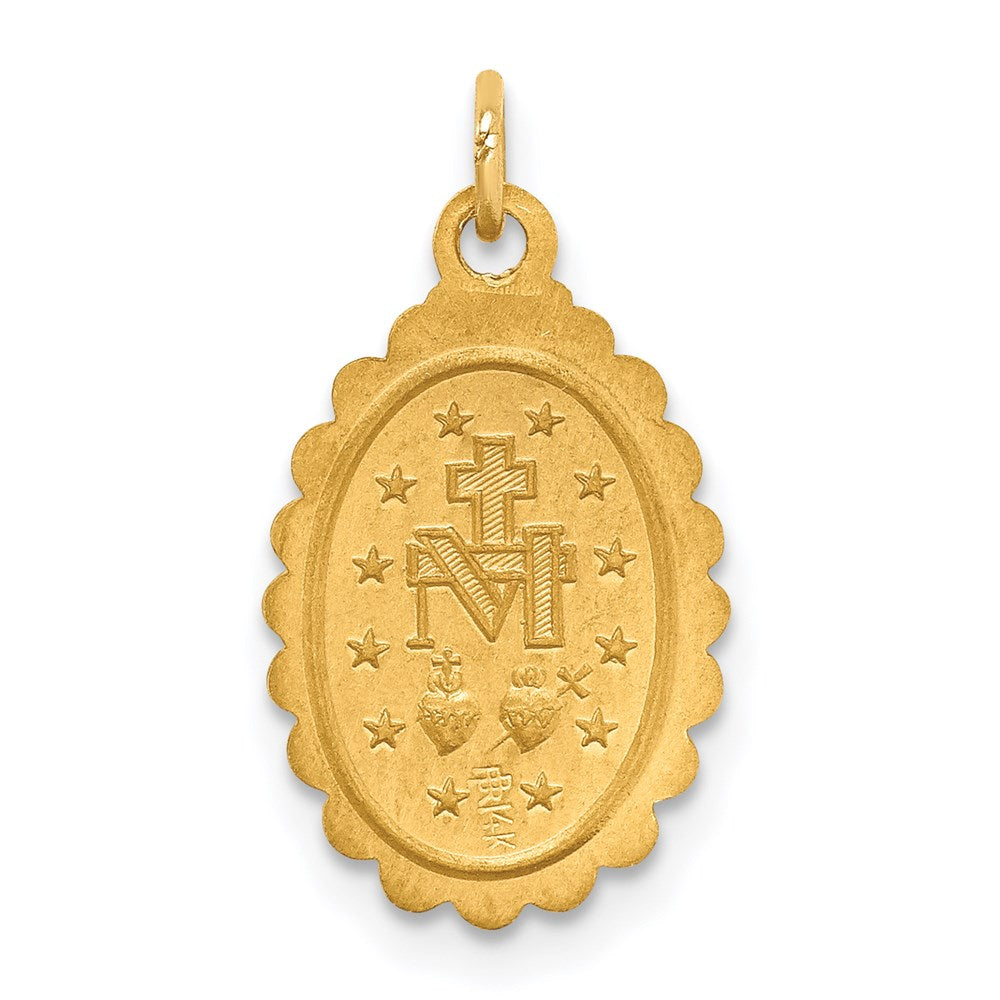 14k Yellow Gold Solid Polished/Satin Small Oval Scalloped Miraculous Medal
