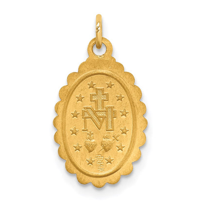 14k Yellow Gold Solid Polished/Satin Small Oval Scalloped Miraculous Medal