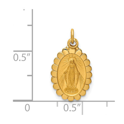 14k Yellow Gold Solid Polished/Satin Small Oval Scalloped Miraculous Medal