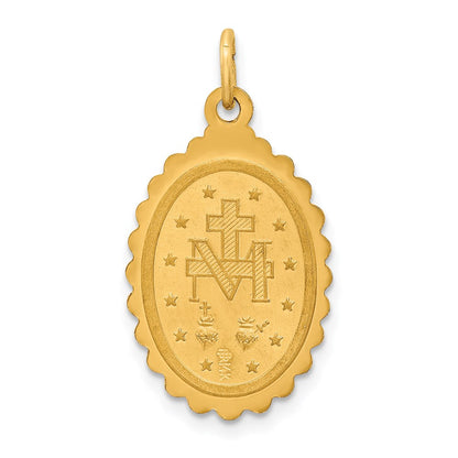 14k Yellow Gold Solid Polished/Satin Medium Oval Scalloped Miraculous Medal