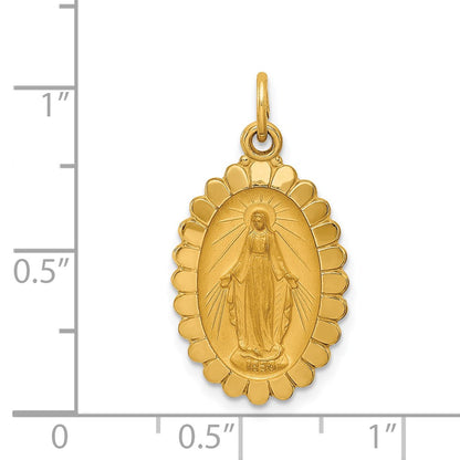 14k Yellow Gold Solid Polished/Satin Medium Oval Scalloped Miraculous Medal