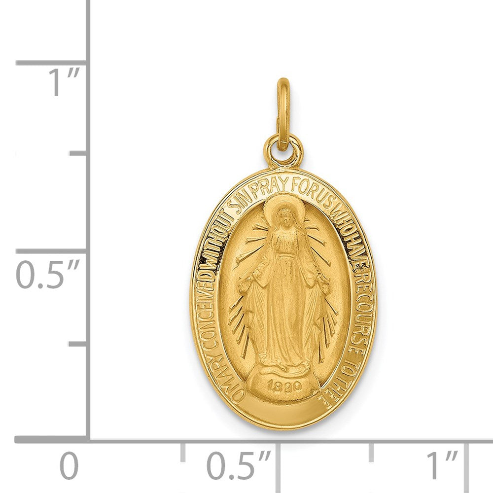 14k Yellow Gold Solid Polished/Satin Oval Miraculous Medal