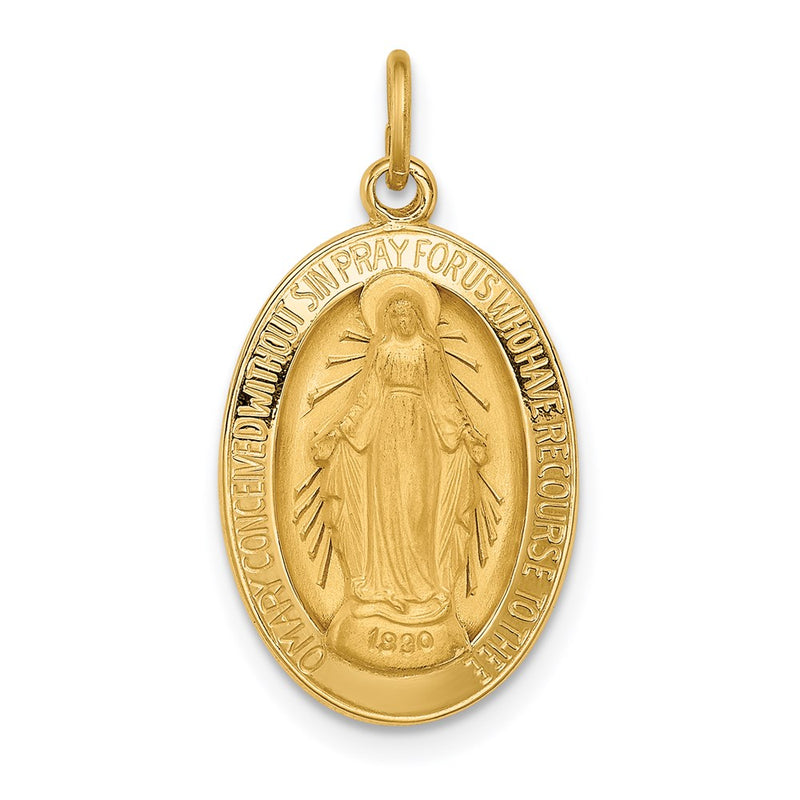 14k Yellow Gold Solid Polished/Satin Oval Miraculous Medal