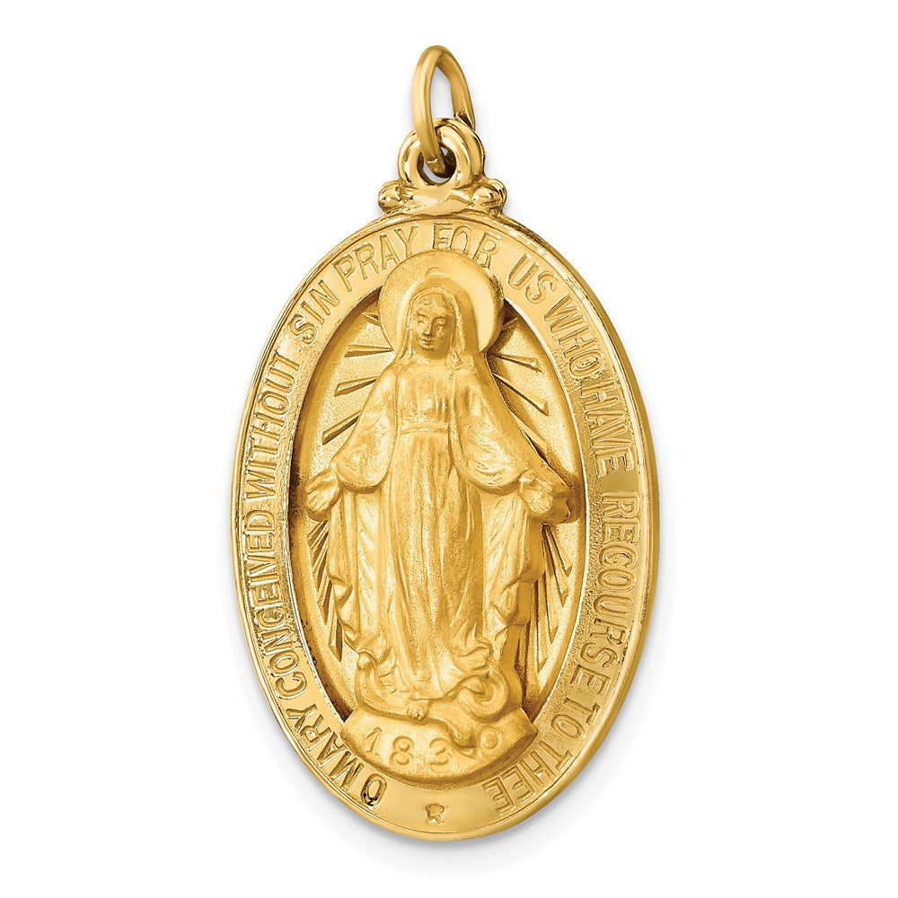 14k Yellow Gold Solid Polished/Satin Large Oval Miraculous Medal