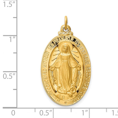 14k Yellow Gold Solid Polished/Satin Large Oval Miraculous Medal