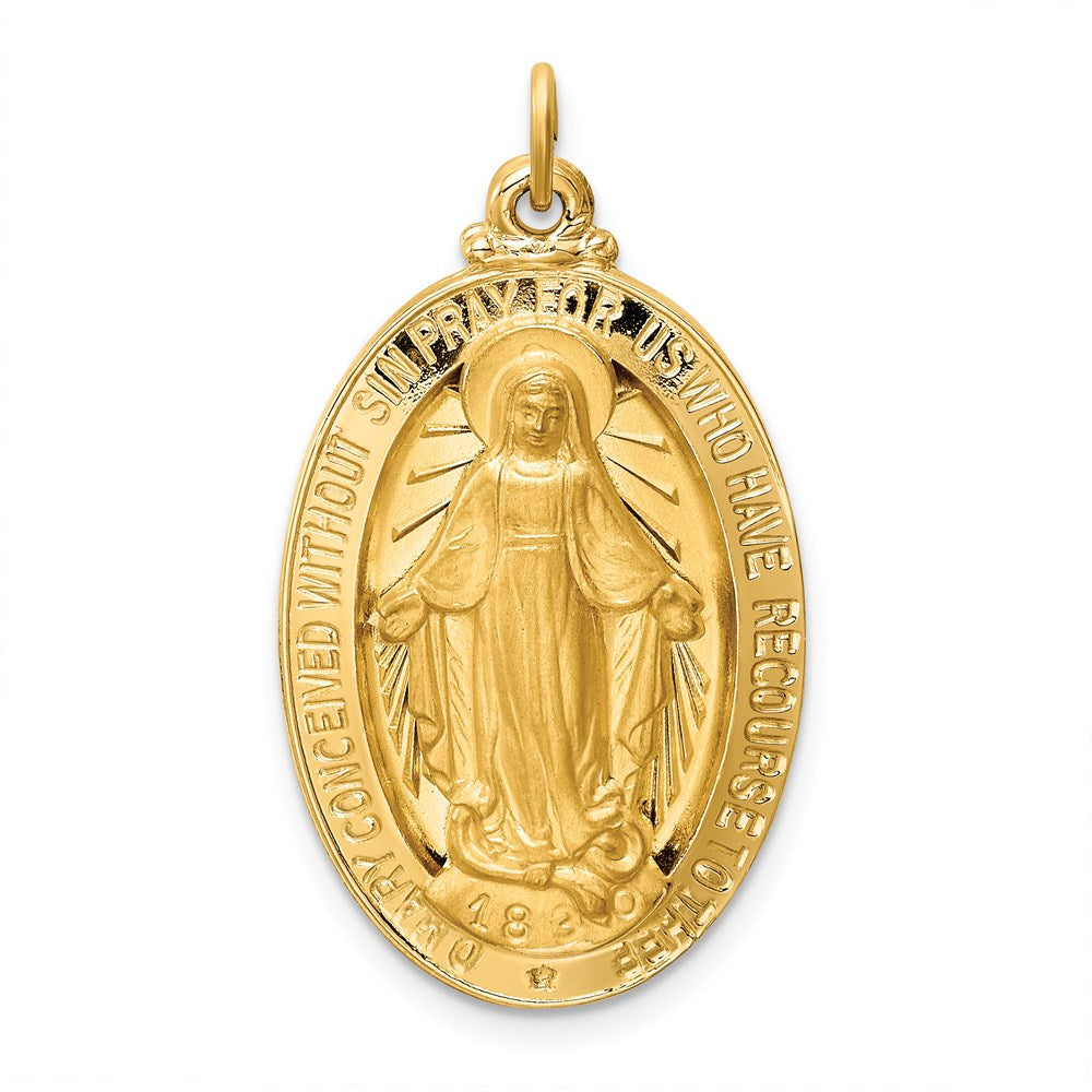 14k Yellow Gold Solid Polished/Satin Large Oval Miraculous Medal