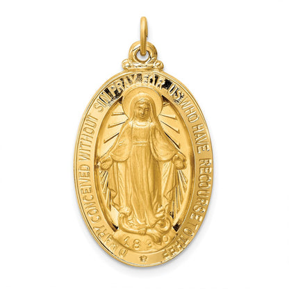 14k Yellow Gold Solid Polished/Satin Large Oval Miraculous Medal
