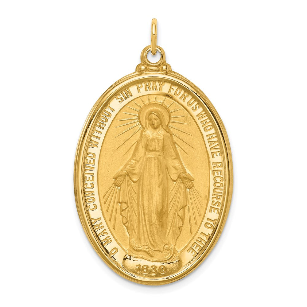 14k Yellow Gold Solid Polished/Satin Extra Large Oval Miraculous Medal