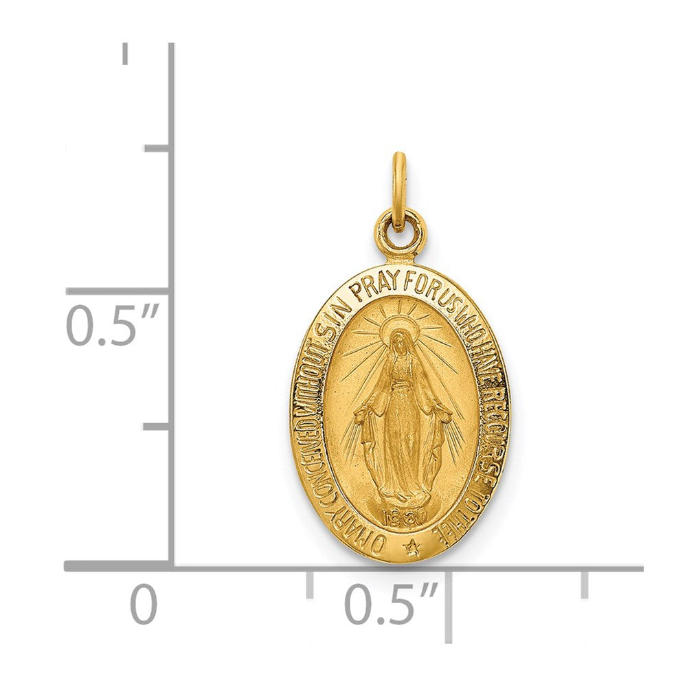 14k Yellow Gold Solid Polished/Satin Small Oval Miraculous Medal