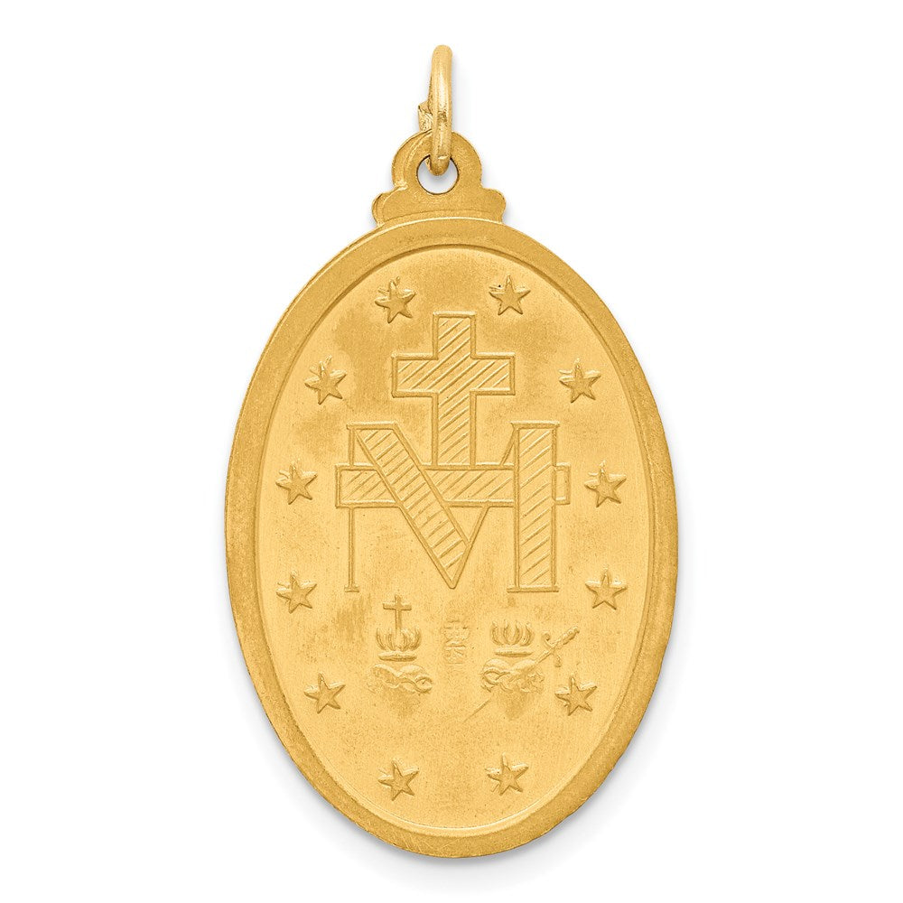 14k Yellow Gold Solid Polished/Satin Medium Oval Miraculous Medal