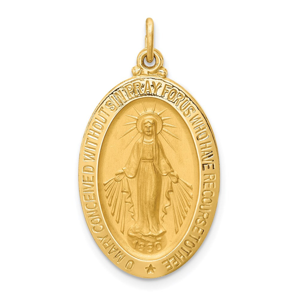 14k Yellow Gold Solid Polished/Satin Medium Oval Miraculous Medal