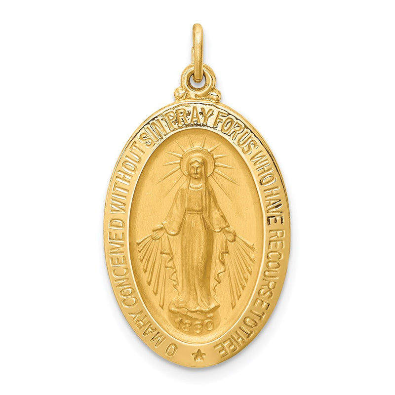 14k Yellow Gold Solid Polished/Satin Medium Oval Miraculous Medal