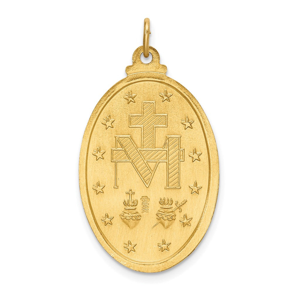 14k Yellow Gold Solid Polished/Satin Medium Oval Miraculous Medal