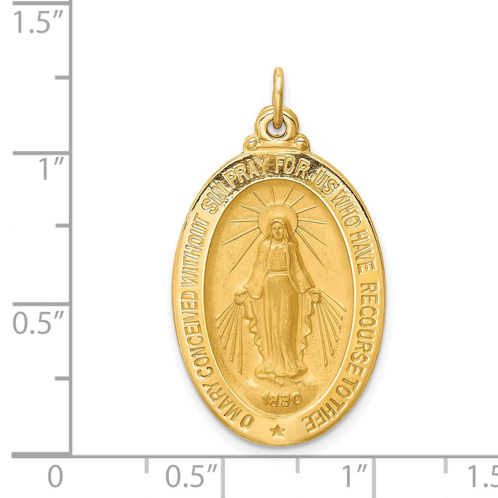 14k Yellow Gold Solid Polished/Satin Medium Oval Miraculous Medal
