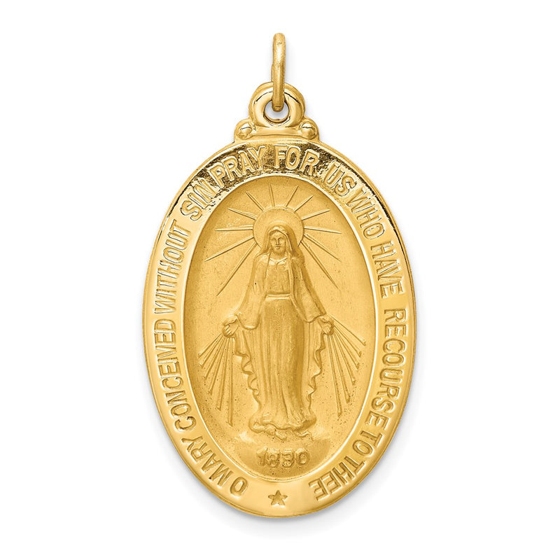 14k Yellow Gold Solid Polished/Satin Medium Oval Miraculous Medal
