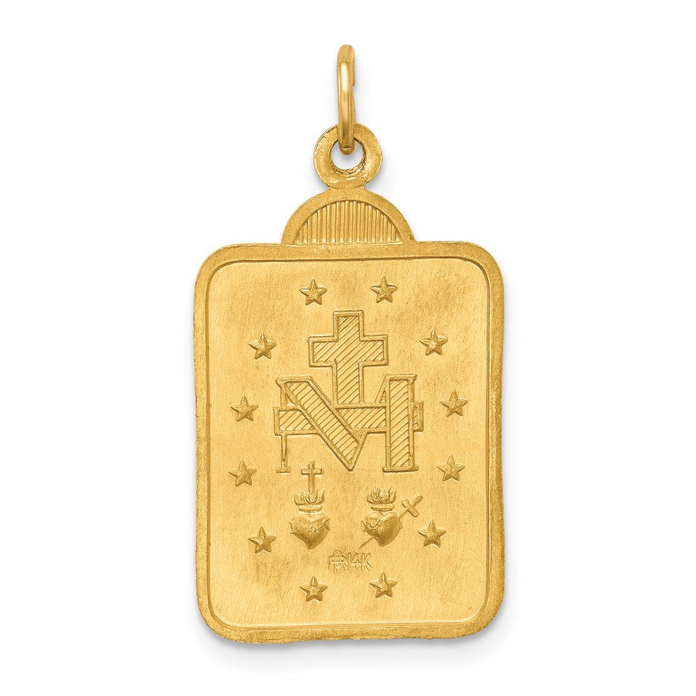 14k Yellow Gold Solid Polished/Satin Rectangle w/Fan Top Miraculous Medal