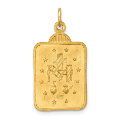 14k Yellow Gold Solid Polished/Satin Rectangle w/Fan Top Miraculous Medal