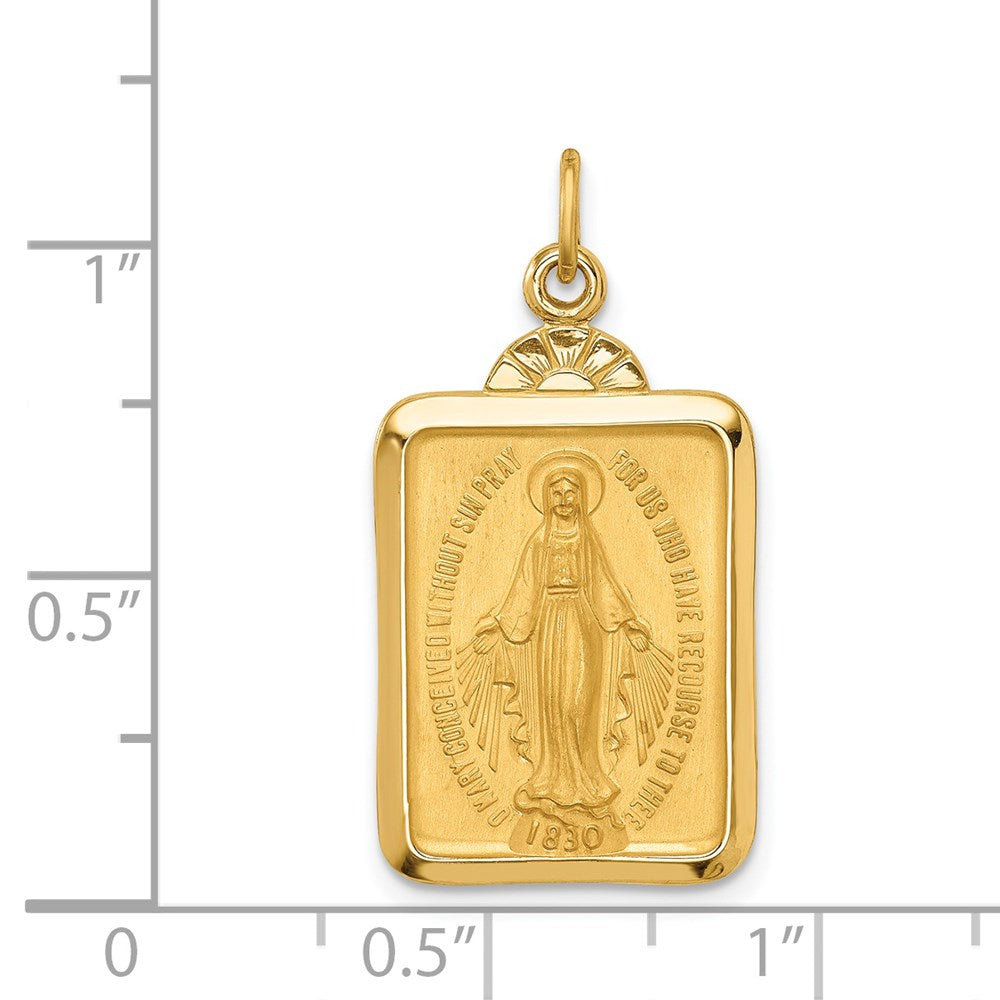 14k Yellow Gold Solid Polished/Satin Rectangle w/Fan Top Miraculous Medal