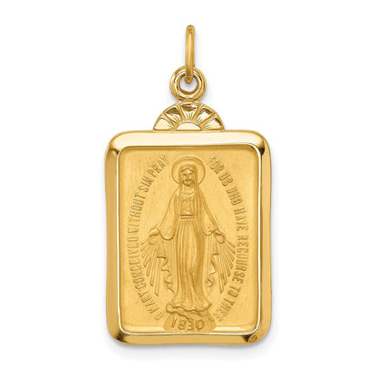 14k Yellow Gold Solid Polished/Satin Rectangle w/Fan Top Miraculous Medal