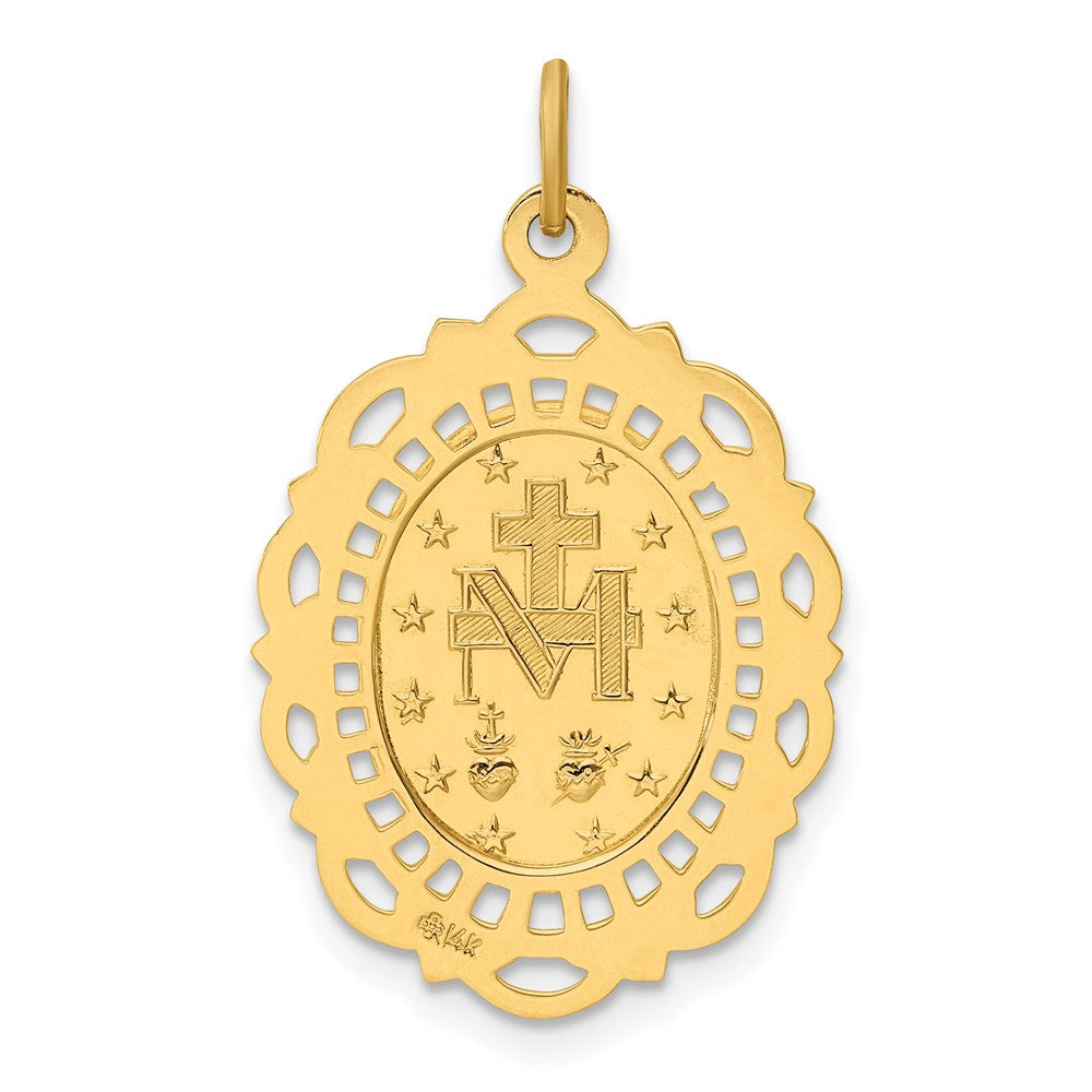 14k Yellow Gold Solid Polished/Satin Fancy Pierced Oval Miraculous Medal