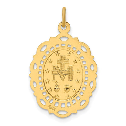 14k Yellow Gold Solid Polished/Satin Fancy Pierced Oval Miraculous Medal