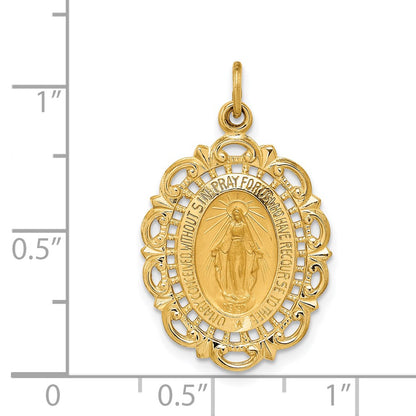 14k Yellow Gold Solid Polished/Satin Fancy Pierced Oval Miraculous Medal