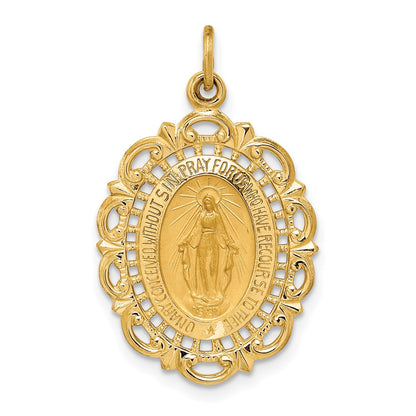 14k Yellow Gold Solid Polished/Satin Fancy Pierced Oval Miraculous Medal