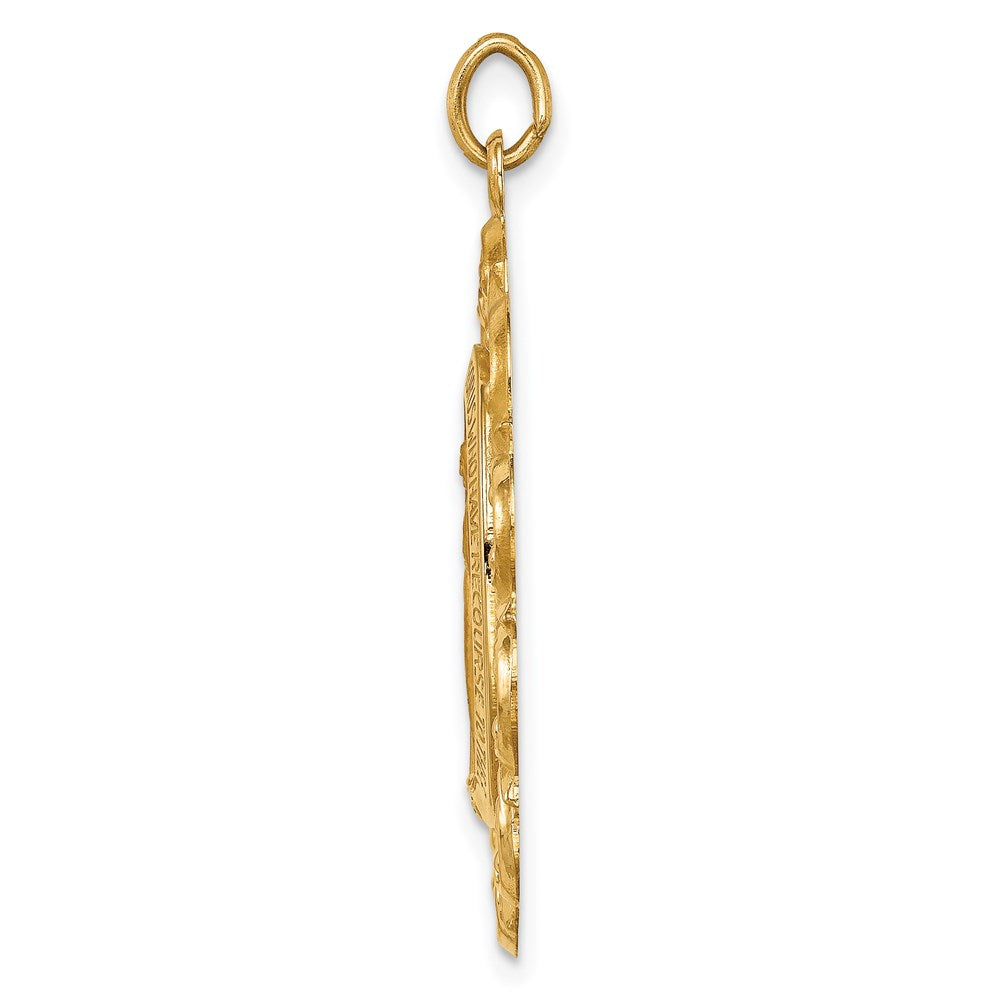 14k Yellow Gold Solid Polished/Satin Fancy Pierced Oval Miraculous Medal