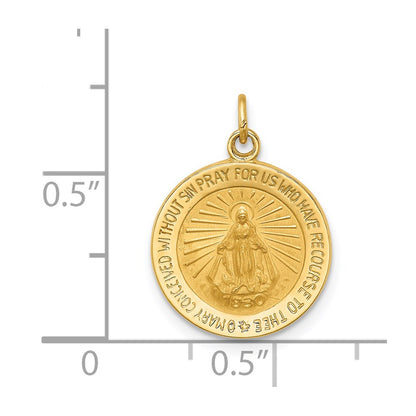 14k Yellow Gold Solid Polished/Satin Round Miraculous Medal