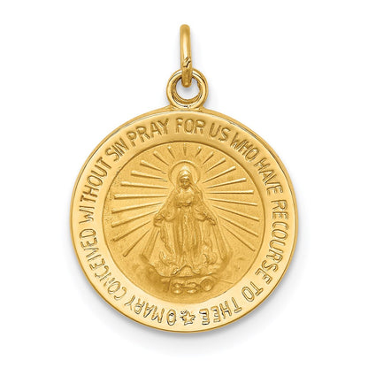 14k Yellow Gold Solid Polished/Satin Round Miraculous Medal