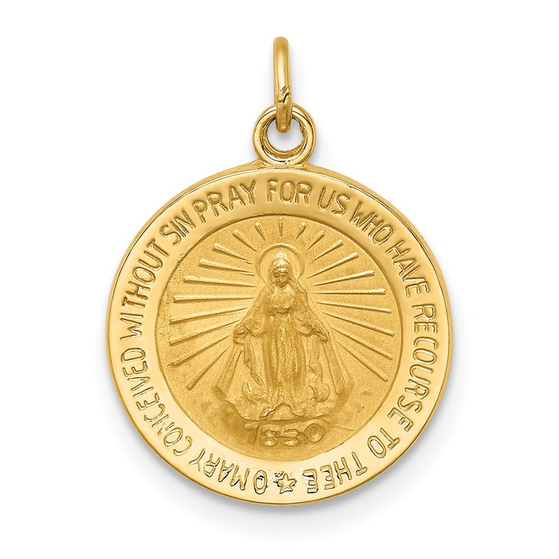 14k Yellow Gold Solid Polished/Satin Round Miraculous Medal