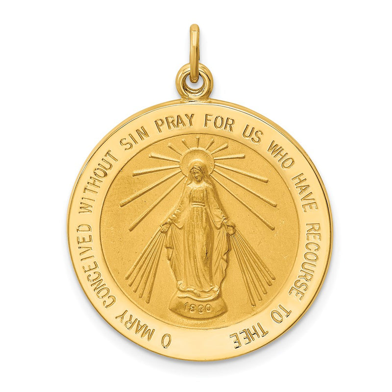 14k Yellow Gold Solid Polished/Satin Round Miraculous Medal