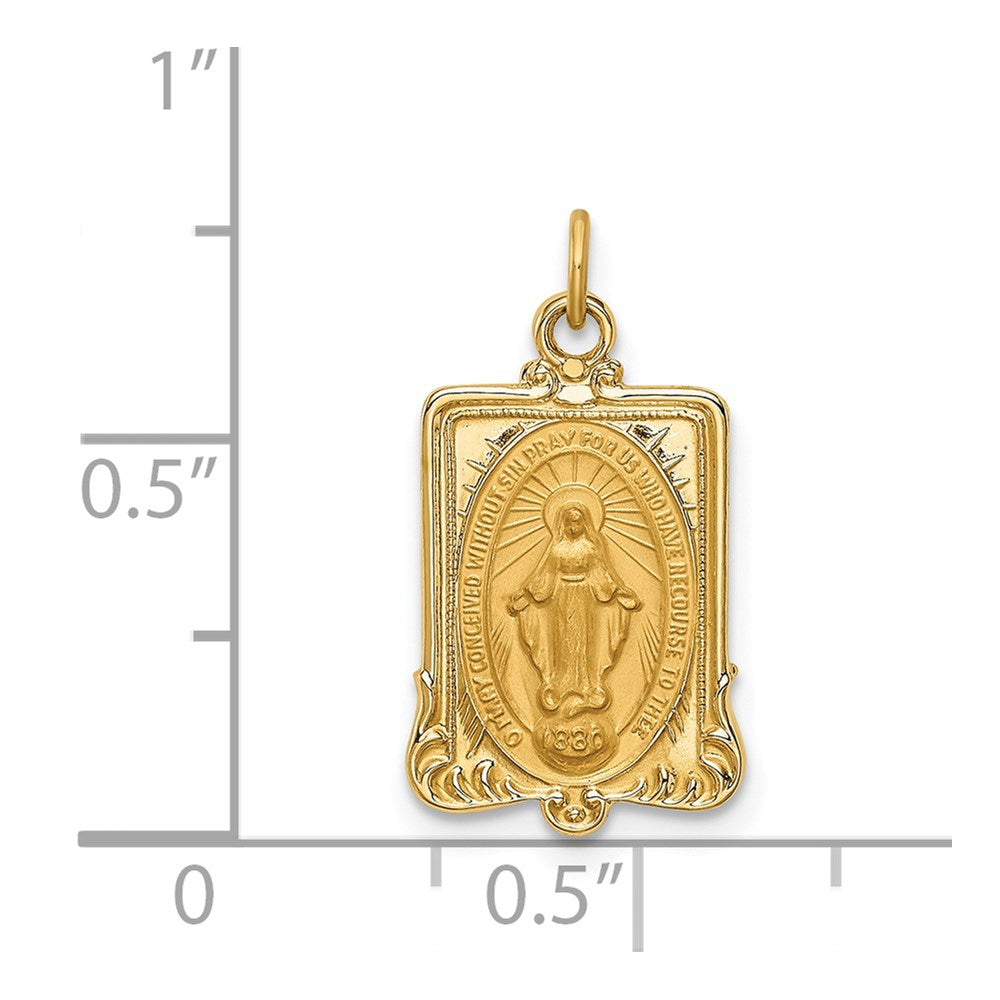 14k Yellow Gold Solid Polished/Satin Rectangular Miraculous Medal